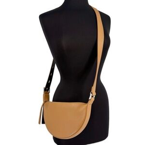 AllSaints Half Moon Leather Crossbody Bag | Adjustable Strap | Palisade Tan